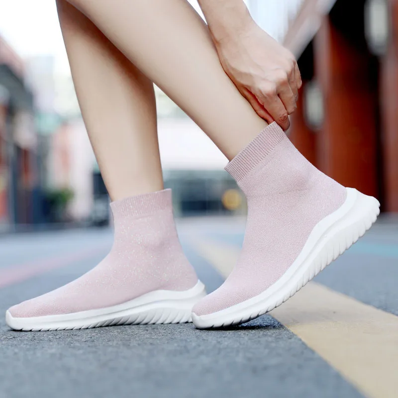 2022 Spring Women\'s Boots Breathable Elastic Boots Women Shoes Stretch Socks Boots Long Thigh High Slim Knitting Shoes Mix Color