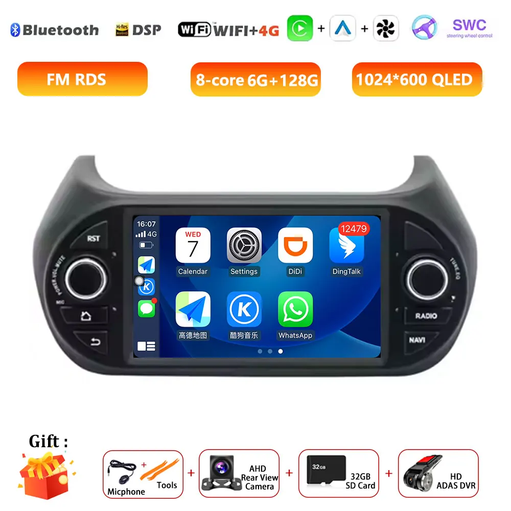 7 "Android Auto Radio Voor Fiat Fiorino Qubo Citroen Nemo Peugeot Bipper 2008-2017 Stereo GPS Carplay multimedia Video Autoradio