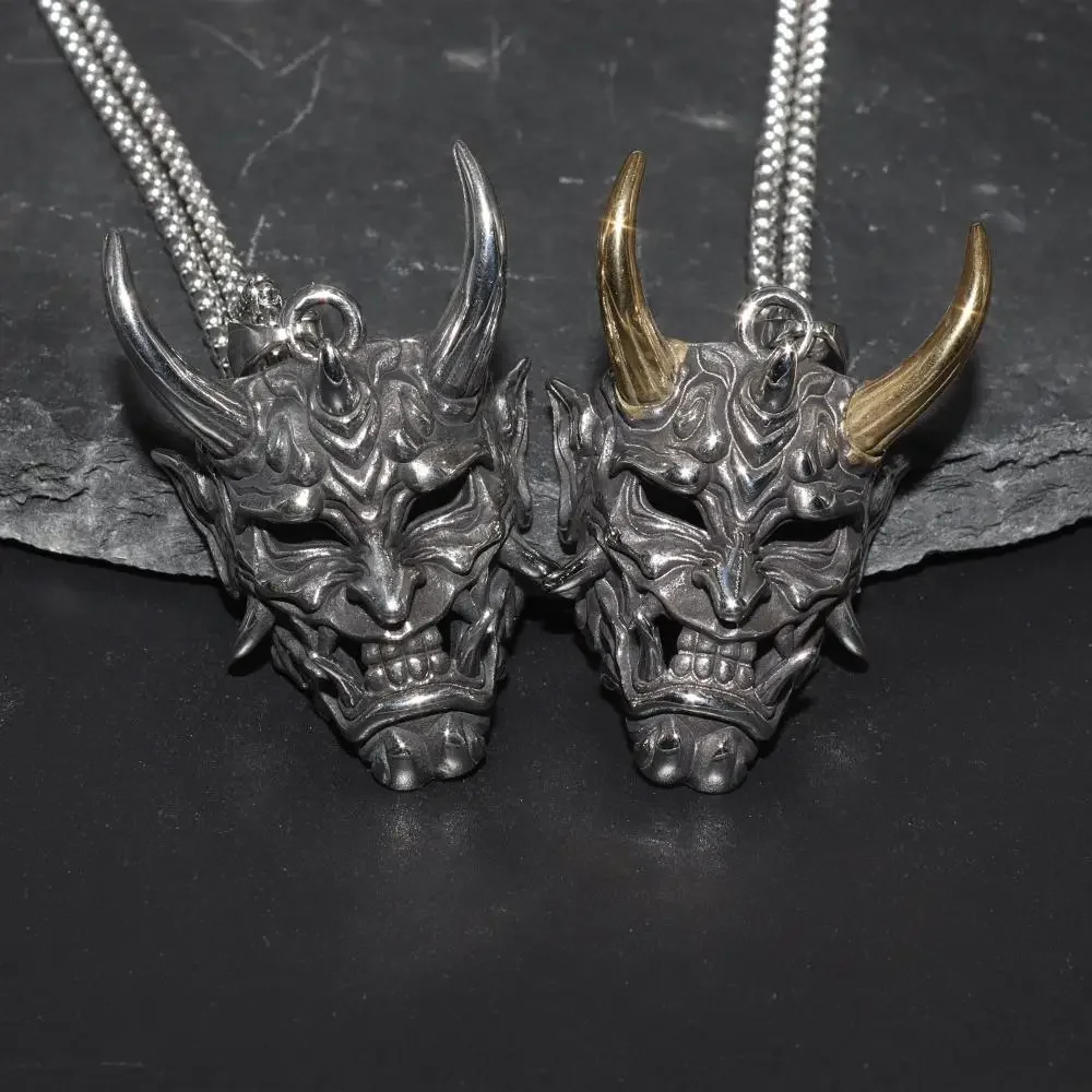 Men's Stainless Steel Rhino Necklace Fangs Demon Mask Pendant Retro Gothic Punk Style Monster Skull Jewelry Gift