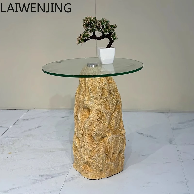 

HLZ Modern Minimalist Fiberglass Imitation Stone Coffee Table Wabi-Sabi Style Homestay Living Room Sofa Side Table