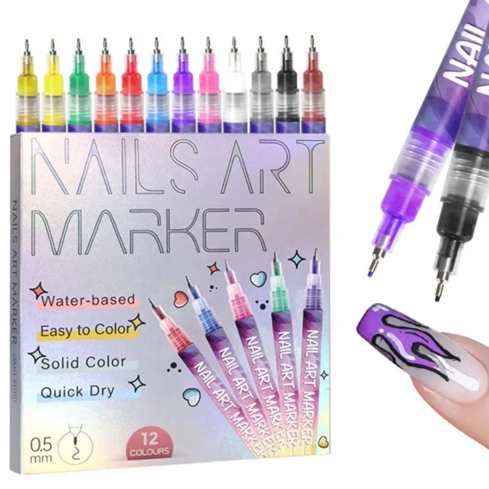 Nail Art Dotting Tool - 12 قطعة من أقلام الرسم ثلاثية