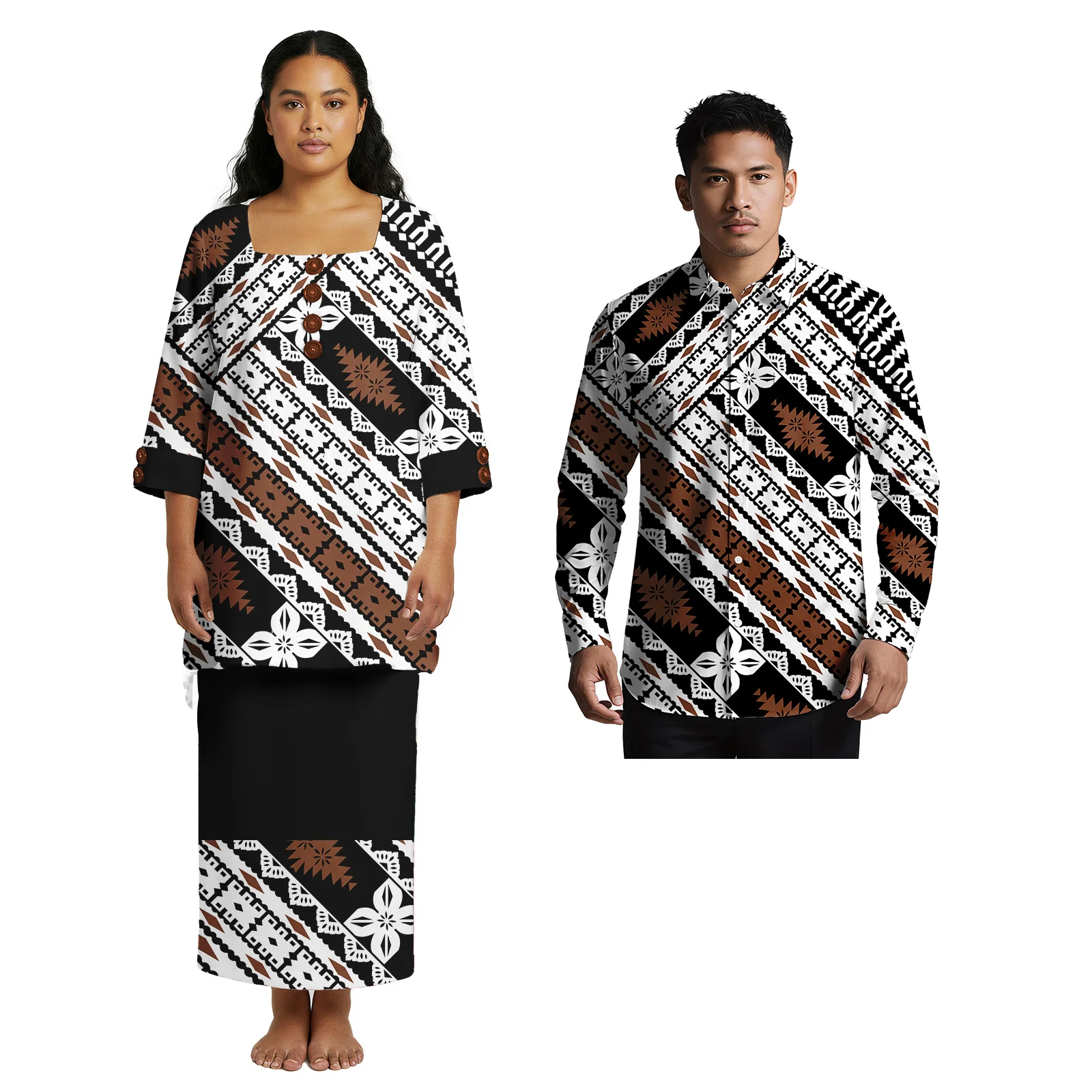 2026 جديد شعار مخصص الحلو عشاق الملابس هاواي ألوها قميص ساموا المرأة بوليتاسي فستان بولينيزيا القبلية تصميم زوجين مجموعة