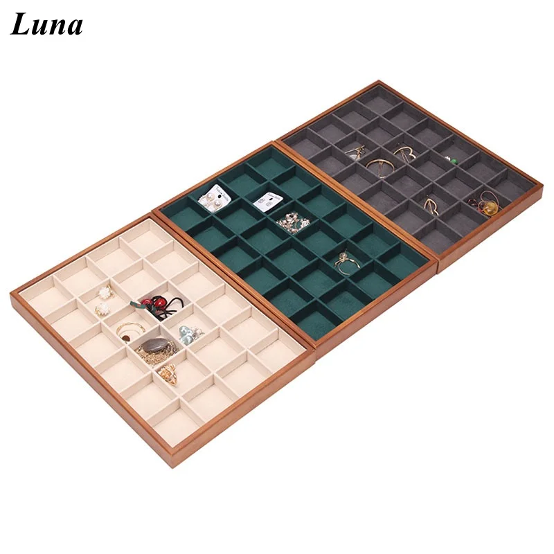 

Vintage Lacquer Jewelry Tray, 24-Slot Wooden Display for Rings & Necklaces, Retro Showcase Box