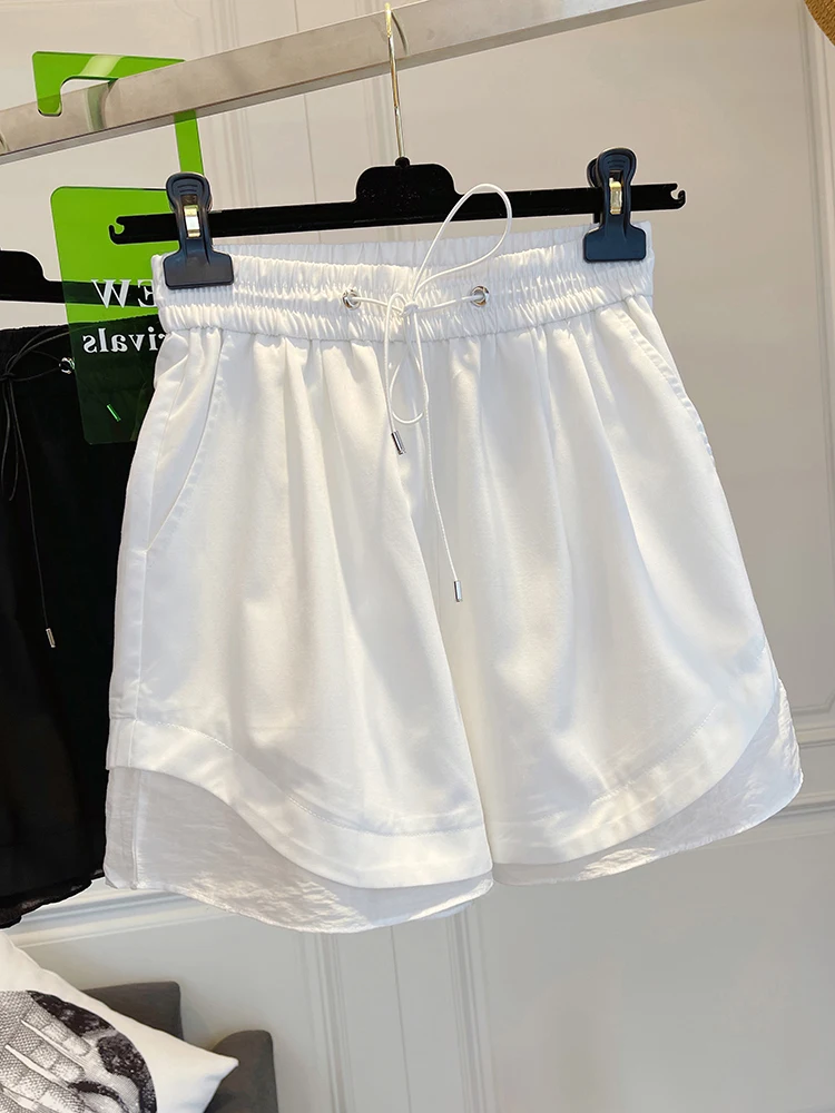 Design Sensation Loose Casual High Waist Drawstring A-Line Short Pants Women's Bloomer Pants Summer 2025 Korean Style Commute...