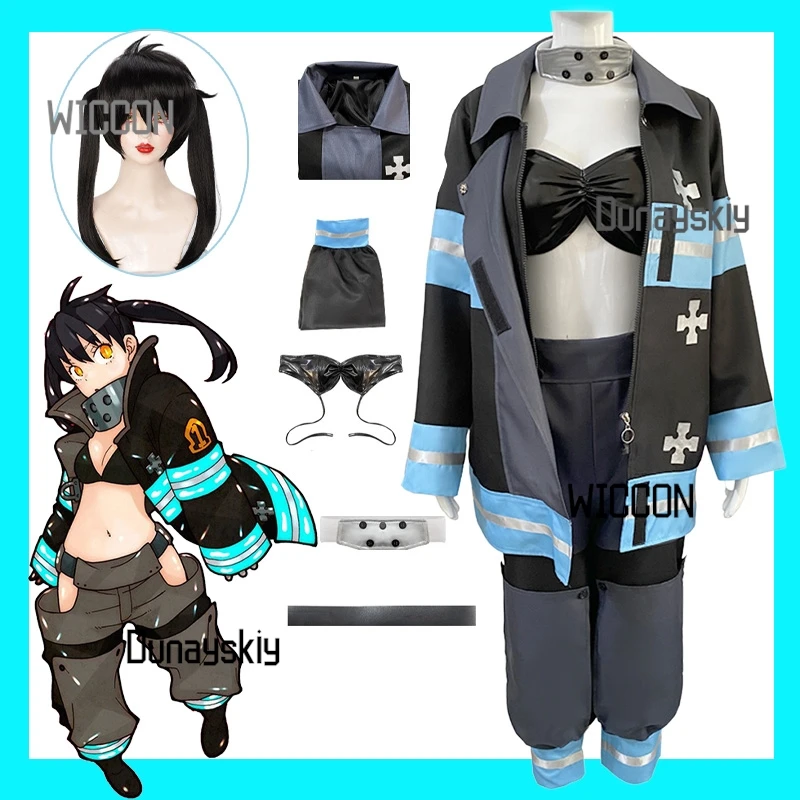 

Fire Force Hinawa Cosplay Costume Full Set with Wig | Anime Flame Soldier Uniform Halloween Christmas Party Outfit