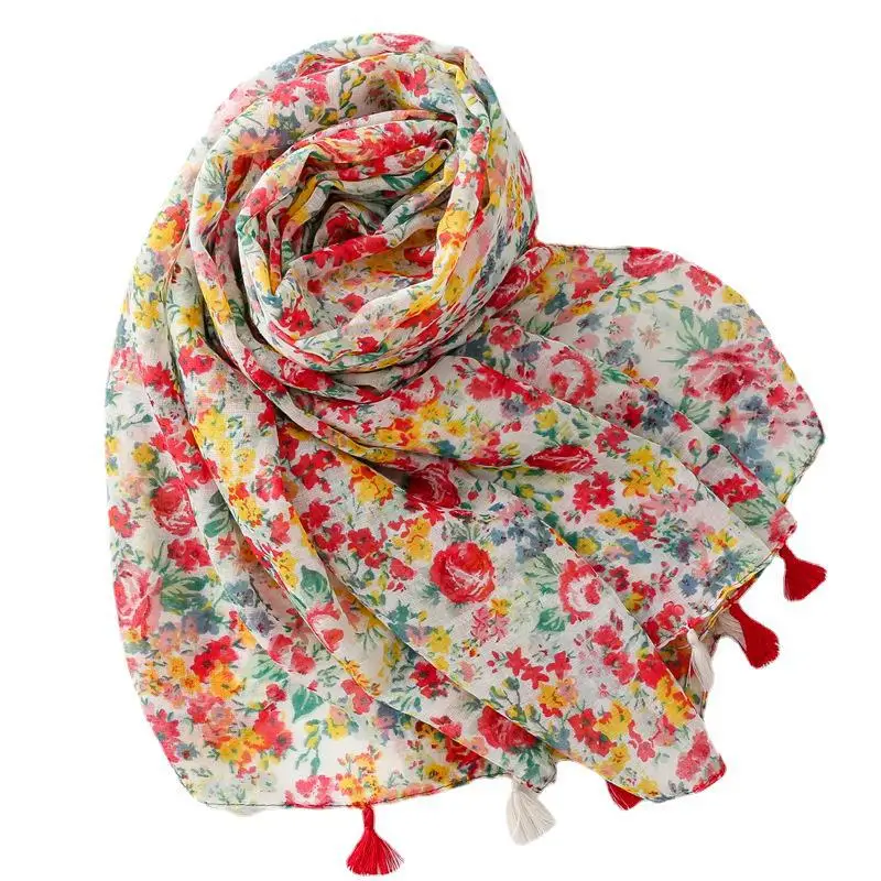 2023 neue schöne Blumen druck Quaste Schal Schals langen Strand Kopf Blumen Foulard Schals Hijab Wrap versand kostenfrei