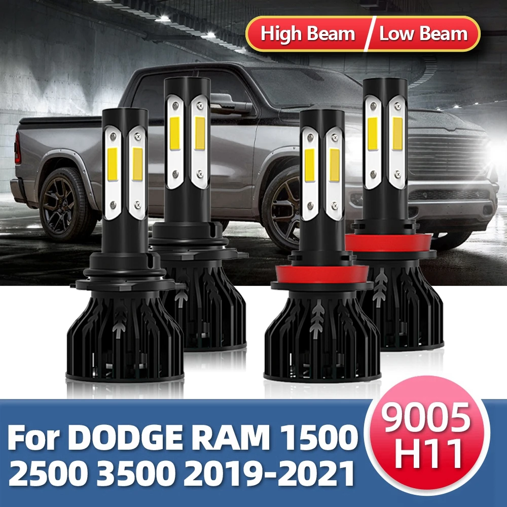 2/4PCS Headlight Bulbs Car Headlamps Combo Four-sides Led 360 Lamps Replacement COB For Dodge RAM 1500 2500 3500 2019 2020 2021