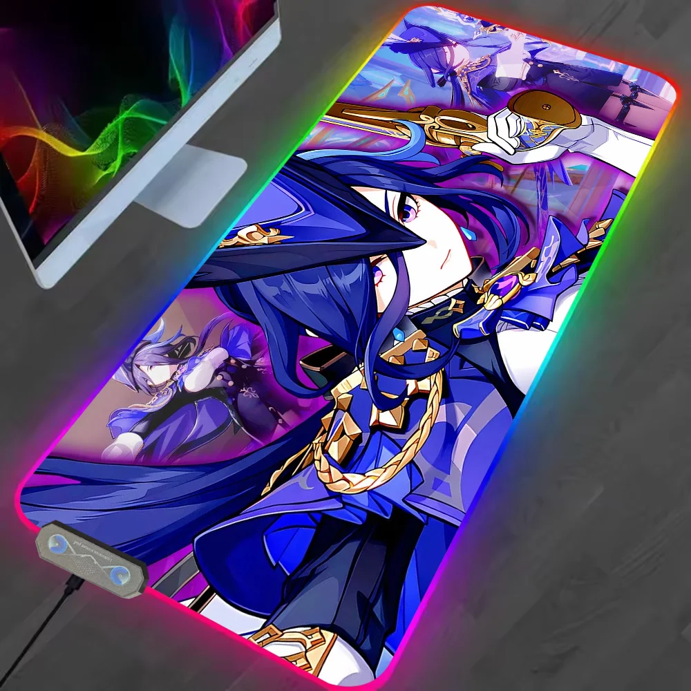 Game Genshin Impact Clorinde S Mouse Pad RGB LED Light Non-Slip Rubber Base Waterproof Office PC Home Best Price Desk-Mat USB La