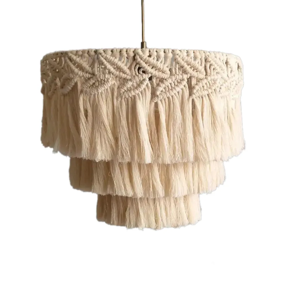 Bohemian Macrame Tassel Lamp Shade Nordic Woven Hanging Tapestry Lampshade Boho Hanging Light Cover Living Room Home Decor