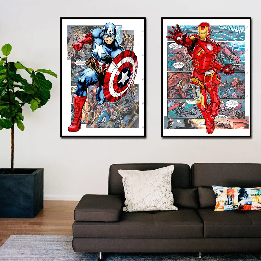 MINISO Marvel Spider Man Iron Man Hulk Thor Anime Cartoon Character Wall Art Poster Home Room Decoration Canvas Painting Prints