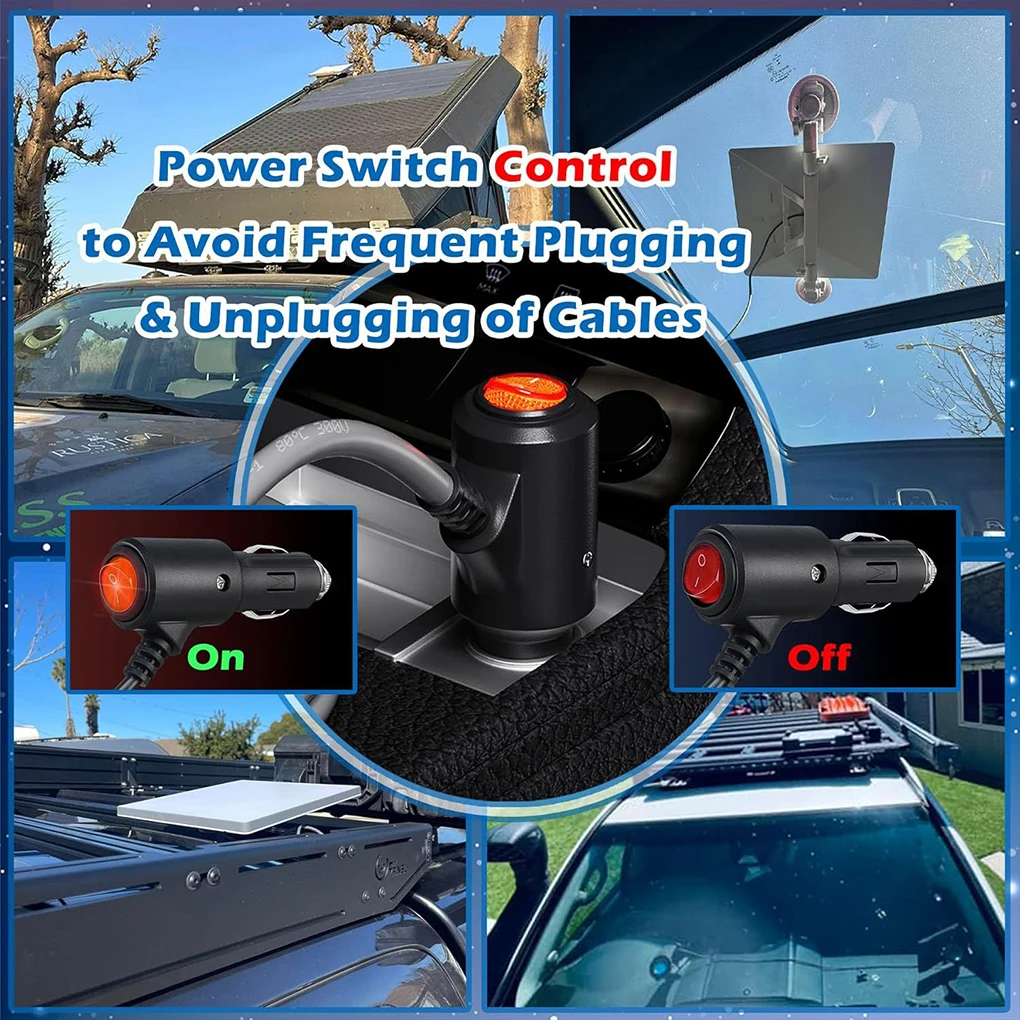 شاحن سيارة صغير مع مفتاح ضوء LED إلى كابل سلك طاقة تيار مستمر يدعم 12-24 فولت 18AWG مصمم خصيصًا 2 م/3 م/5 م