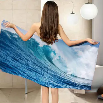 Microfiber Blue Sea Ocean Wave Sunset Beach Towel, Quick Dry Beach Swimming Pool Gym Absorbent Towel Soft Adults Girls Gifts