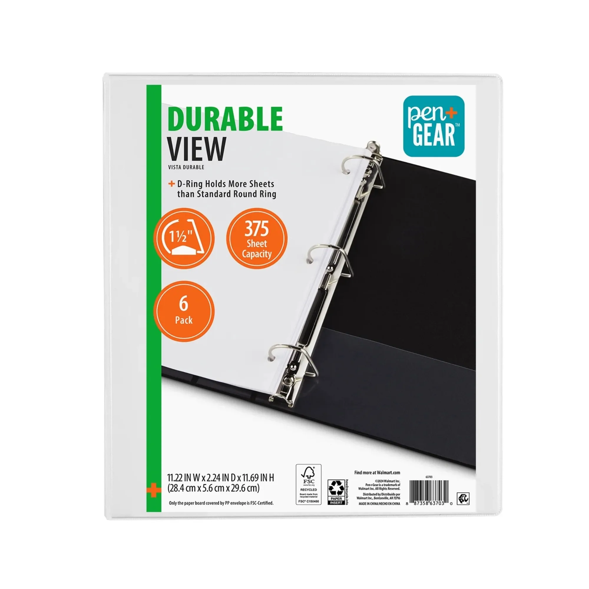 1.5インチリング付き、傾斜Dリング、ホワイト、6個パック