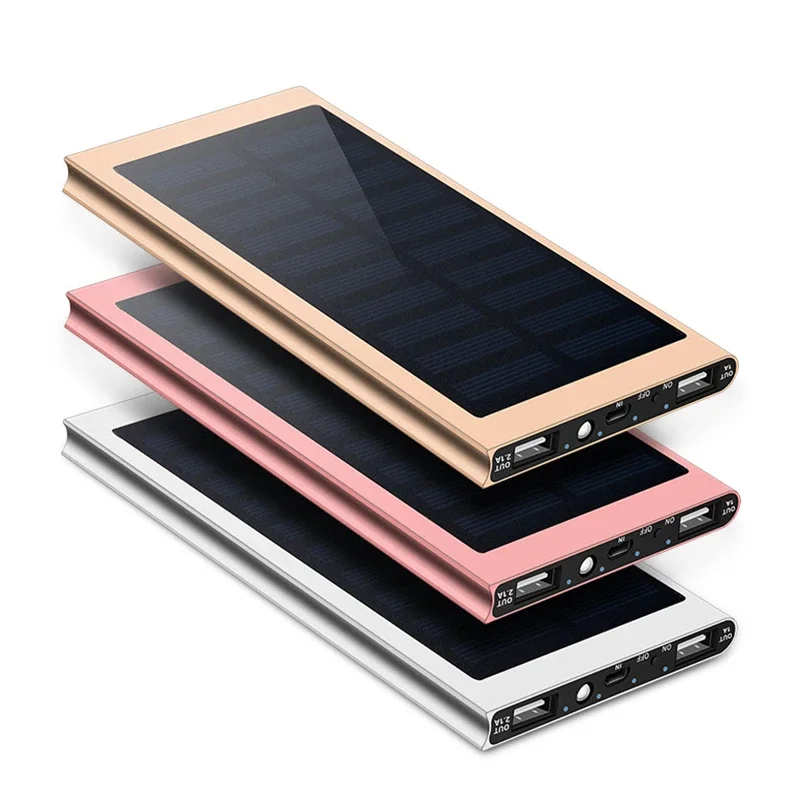 H  Solar Power Bank External Battery 2 USB LED Powerbank Portable Mobile phone Solar Charger for Xiaomi mi iphone XS 8plus 20000