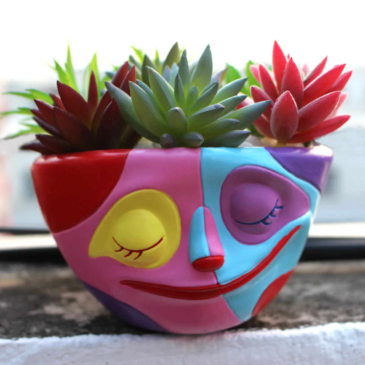 1pc New Colorful Face Flower Pot Decorative Ornaments, Desktop Balcony, Outdoor Creative Flower Pot Resin Crafts