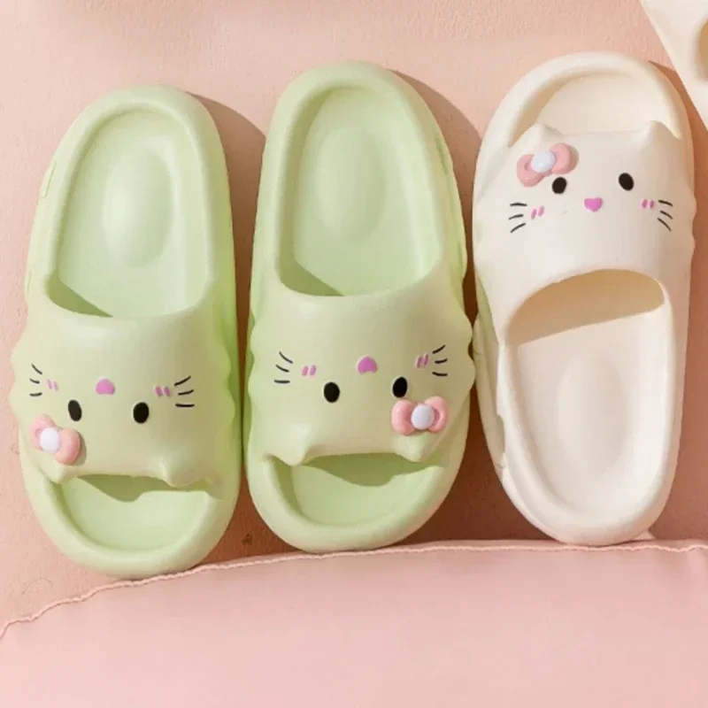 Female Summer Lovely Cat Slippers Cartoon Thick Bottom Indoor Sandals Home Bathroom Non-slip Lightweight Shoes Sapatos Feminino