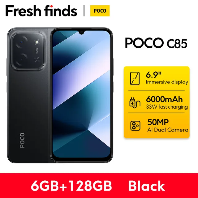 POCO C85 ブラック 6GB RAM 128GB ROM 世界初公開】POCO C85 グローバルバージョン スマートフォン 128/256GB
