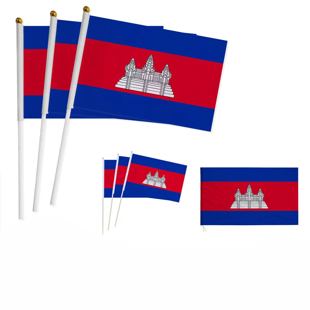 Z-ONE FLAG  Cambodia Hand Flag 14*21cm Cambodian National Flag Hand Held Waving Small Flag Indoor Outdoor Home Decor