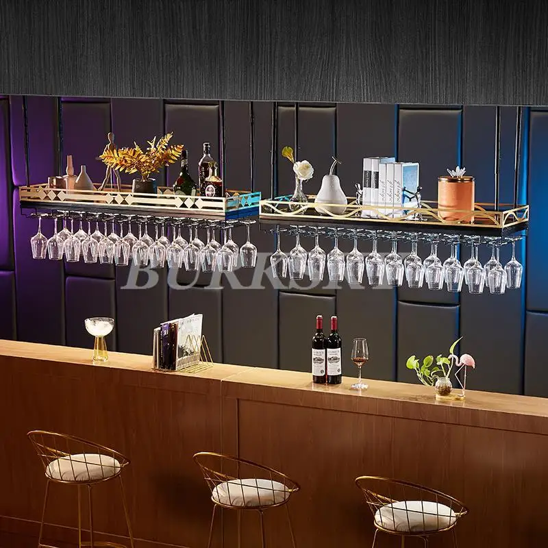 Estante de Metal para copas de vino, colgante de techo al revés, portavasos de cristal, colgador de almacenamiento para el hogar, Bar, Pub, estante para vino
