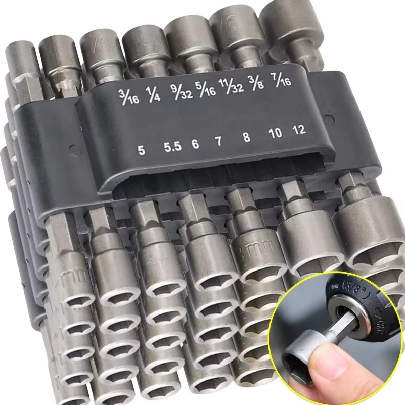 9/14Piece Hexagon Nut Driver Drill Bit Steel Socket Screwdriver Wrench Set Drill Bit Adapter Electric Impact Bolt Handle Tools