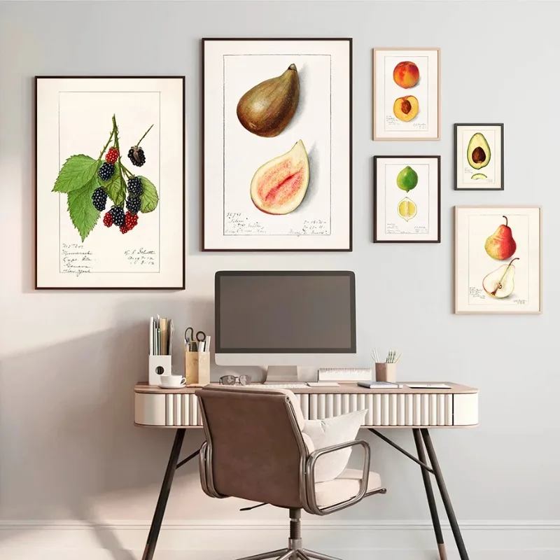 Vintage Fruit Poster Print Avocado Apple Peach Pear Lemon Canvas Painting Wall Art Picture for Kitchen Dining Room Home Decor