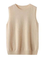 2024 New Women O-neck Sleeveless Sweater 100% Merino Wool Pullover Waistcoat Cashmere Knitwear Spring Summer Autumn Casual Vest