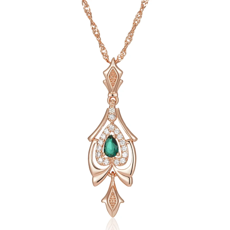 Kinel Hot 585 Rose Gold Color Pendant Necklace for Women Crystal Flower Green Natural Zircon Accessories Daily Vintage Jewelry