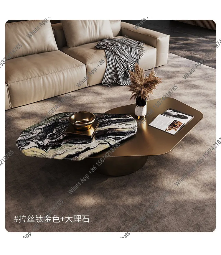 Italian minimalist living room marble rotating coffee table designer high sense of creativity modern simplicity light luxury