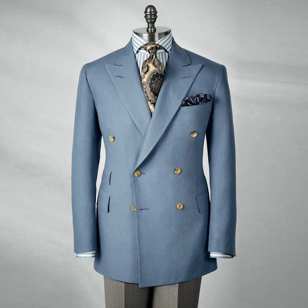 

Blue Men Suits High Quality Business Formal Occasion Double Breasted Customize 2 Pieces Jacket Pant Male Clothing Casual