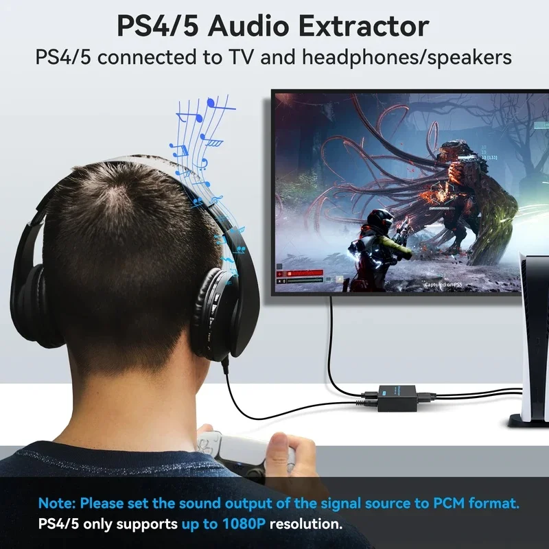 Extracteur audio HDMI 4K, convertisseur optique SPDIF 3,5 mm AUX avec prise en charge DTS 5.1/PCM et HDCP pour TV, PC, projecteur
