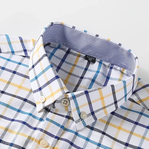 Imagen 2 del producto Camisas Oxford 100% de algodón puro para hombre, camisa a cuadros de manga larga a rayas, camisa roja BusinessTartan, ropa de diseñador para hombre