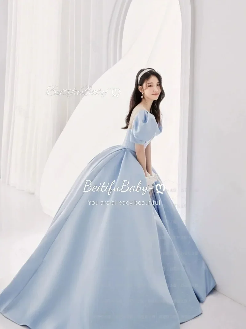 Abiti da sera macchiati stile principessa per le donne 2025 Sweet Bubble Gonna a maniche corte Banchetto Ball Abiti da cerimonia da donna