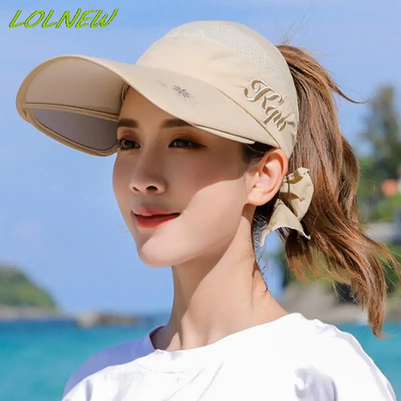 Women Summer Sun Hat Retractable Visor Caps Female Scalable Brim Empty Top Baseball Cap UV Protection Outdoor Beach Sun Hats