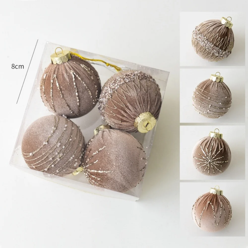 Colgantes de árbol de lentejuelas, adornos de bolas de Navidad ecológicos, adornos de Navidad flocados, decoraciones colgantes de vacaciones de tacto suave