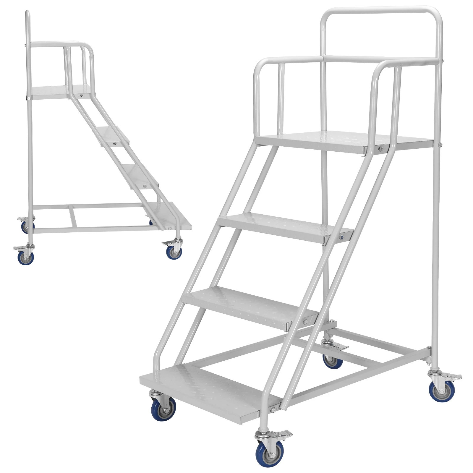

4 Steps Industrial Rolling Step Ladder 445LBs Capacity Mobile Warehouse Steps W/ Wheels for Supermarket Library