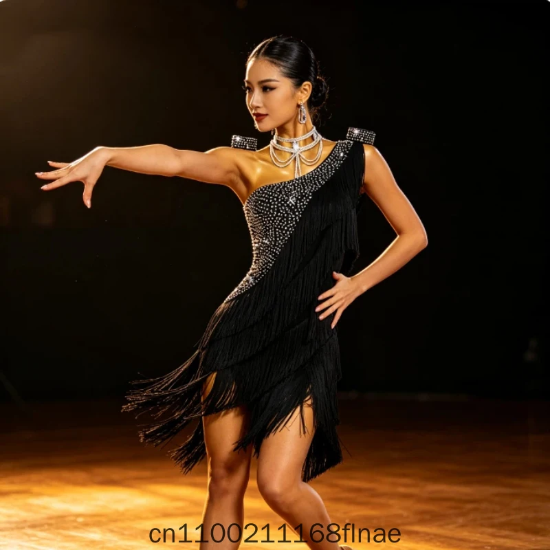 New Latin Dance Costume High-end Competition Performance Featuring Floral Clothing Tassel Dresses and Art Exam Specific Costumes