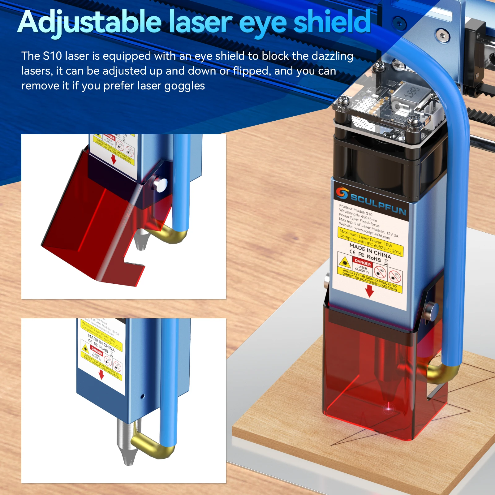 S10 10W Lazer Engraver Accessories Cutter Wood Acrylic Metal Cutting Laser Beam With Air Assist Laser Engraving Module