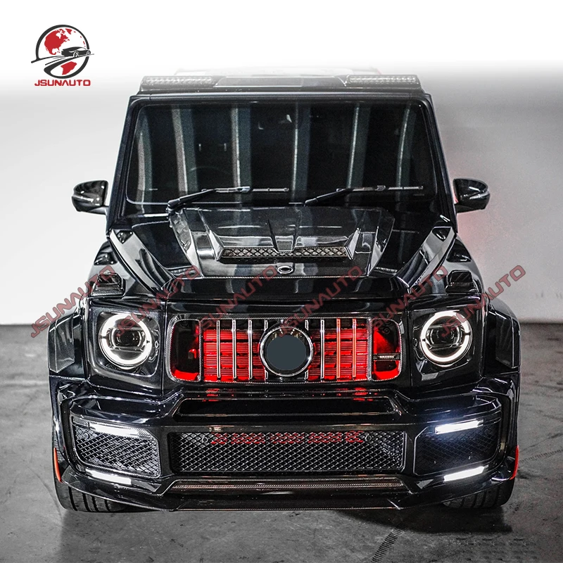 Car Part G900 Rocket Style Dry Carbon Front Bumper Lip Rear Diffuser Wing For G Class G500 G63 Wheel Arches Exhaust Kit