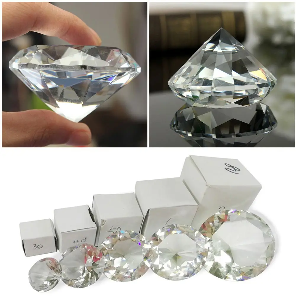 Paperweights Desktop Ornaments Home Decoration Clear Glass Faceted Cut Crystal Diamond Raw Gemstone