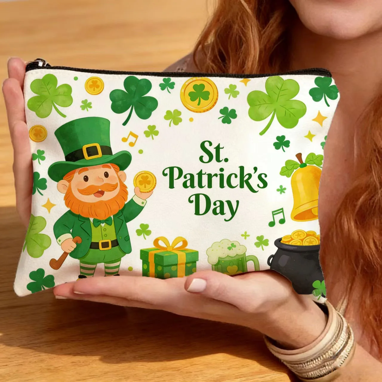 قطعة واحدة من حقيبة تخزين تحت عنوان البرسيم الأيرلندي، حقيبة حمل قماشية عصرية، محفظة للعملات المعدنية، مقلمة، حقيبة تخزين متعددة الوظائف #1