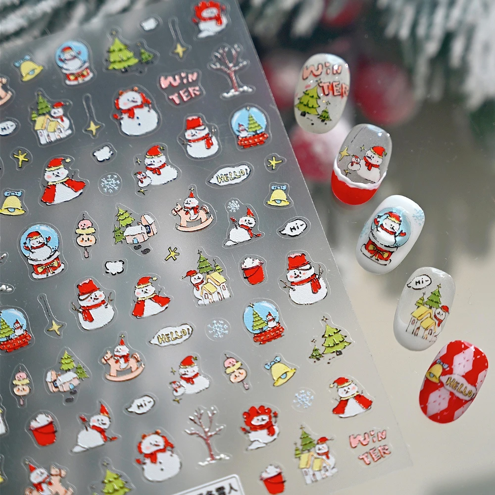 

Winter Snowflake Snowman Snow Globe Christmas Cute Cartoon 5D Embossed Nail Art Stickers Santa Claus Xmas Lovely Manicure Decals