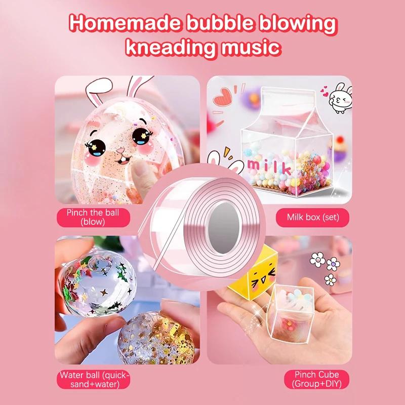 【Neu】DIY Bastelset für Quetschspielzeug, blasbares Blasenband, nicht markierendes, doppelseitiges Klebeband, wiederverwendbar, farbig, hochklebendes Nano-Klebeband – Detail 9