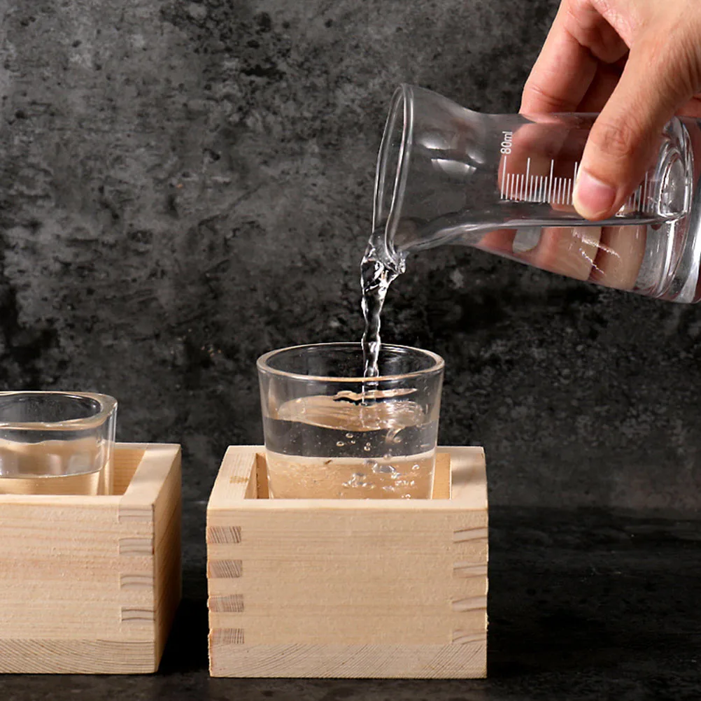 

Traditional Sake Cup Glass Square Japanese Tea Crafts Glasses Kit Coffee Pcs Wooden Box Transparent Safe Microwave
