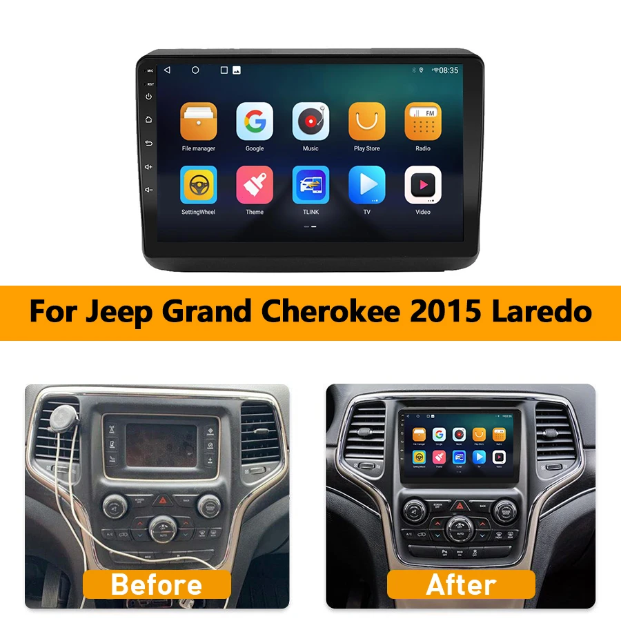 9Inch Android 14 For Jeep Grand Cherokee 2015 Laredo 2din Car Multimedia Player Radio GPS Navigation Stereo Bluetooth Carplay