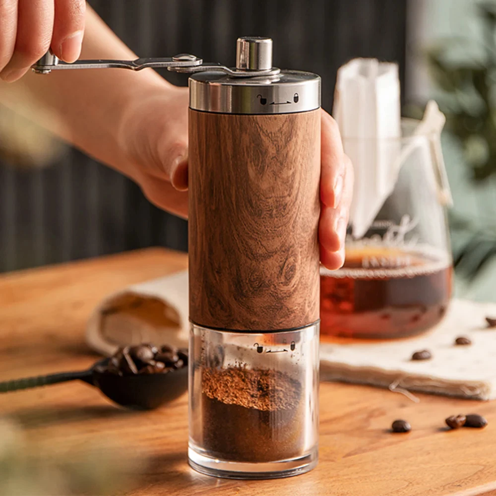 

Coffee Bean Grinder Portable Wood Grain Stainless Steel Crank Hand Hand Coffee Grinder Kitchen Tool Spices Grinder Easy To Clean