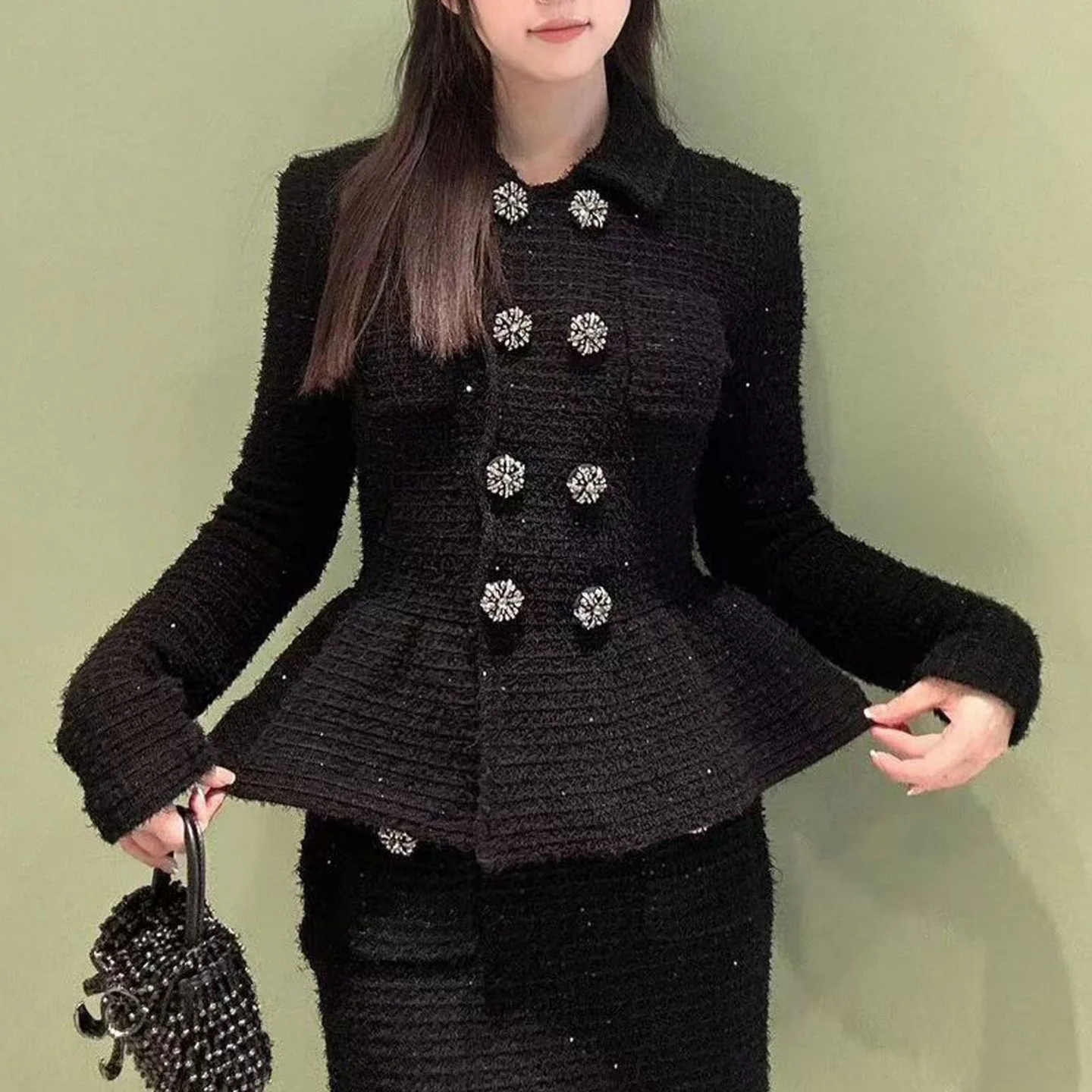 Cárdigan de punto largo ajustado para mujer, abrigo con botones de doble fila, Bla Ele Sle SP Home, otoño 2024, prendas de vestir exteriores Faion