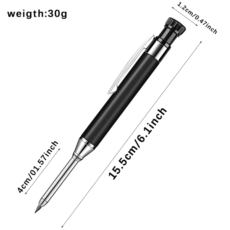 1pc 2.8mm Solid Carpenter Pencil Aluminum Rod Pencil Built-in Sharpener Marking Tool Woodworking Deep Hole Mechanical Pencils