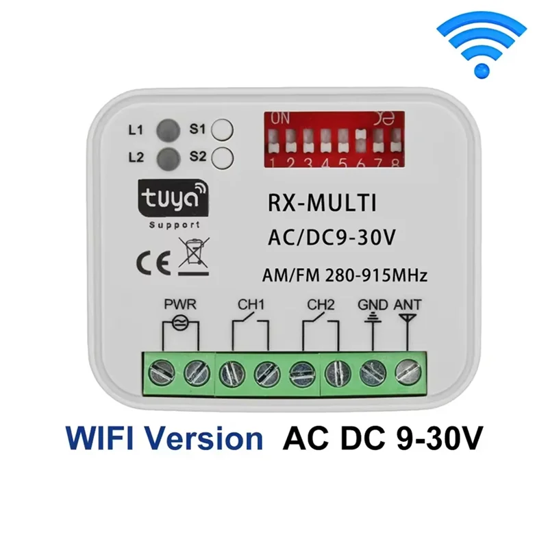

ABFI 280-915 МГц Универсальный RX Multi Tuya WIFI приемник дистанционного управления для гаражных ворот мгновенный AC DC 9-30 В модуль переключателя реле