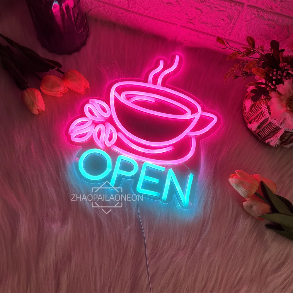 Coffee Open Neon Sign Room Coffee Shop Hanging LED Wall Decor Neon Light Sign for Bar Cafe Store Open Decoration Business Lights