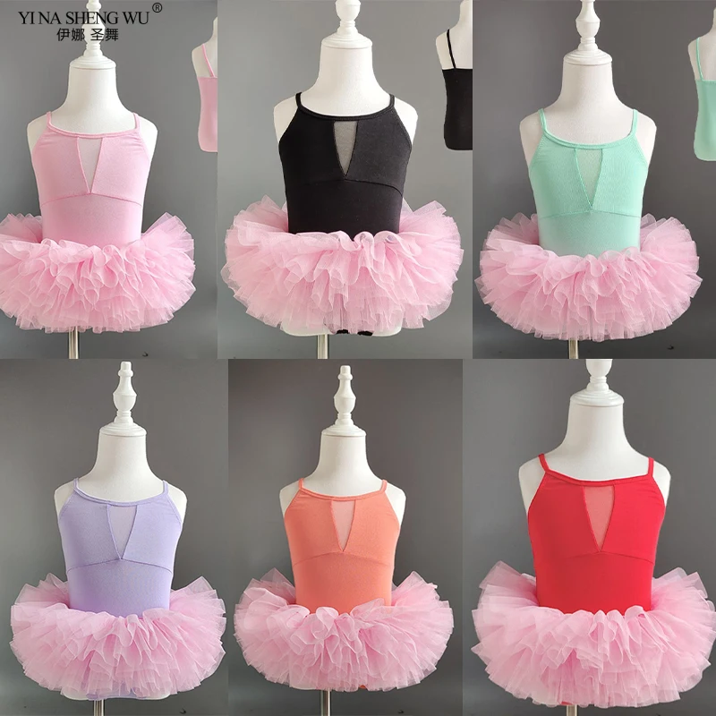 Falda de Ballet de 6 capas, disfraz de actuación de baile para niñas, ropa de práctica de Ballet, ropa de tirantes de baile para niñas